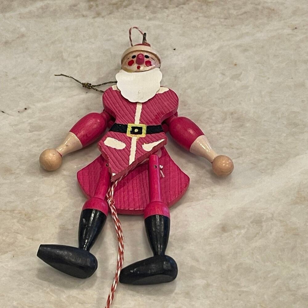 Handmade Austrian vintage wood Santa Claus puppet Christmas ornament